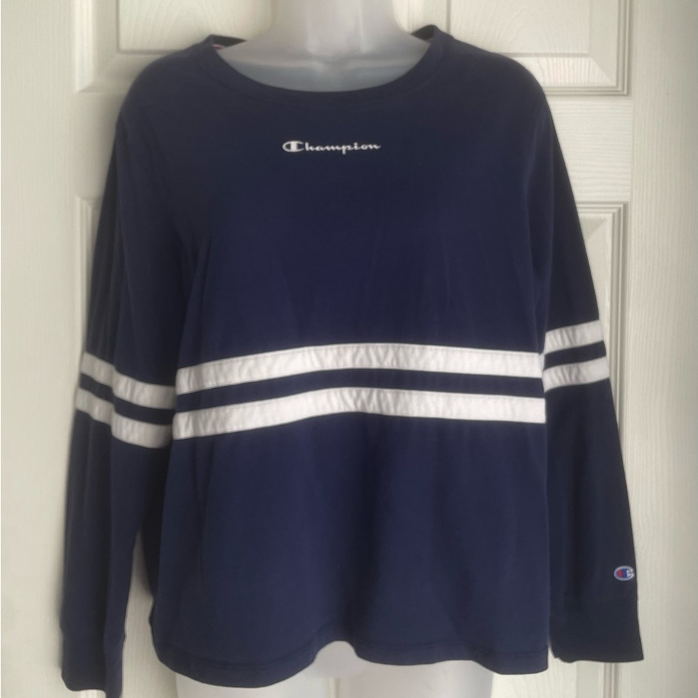 Champion Dark Blue Long Sleeve with White Stripes